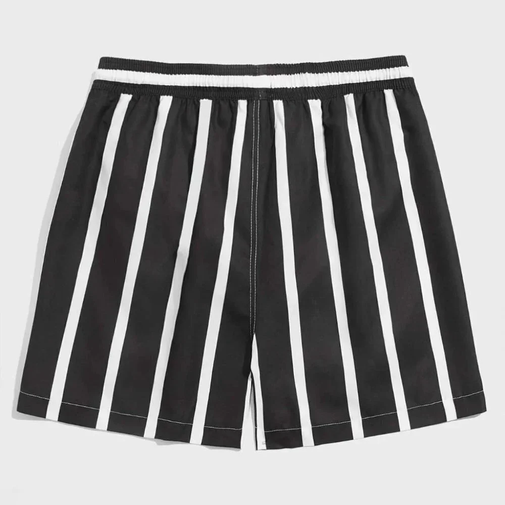 Black Vacation Style Striped Men's Swim Trunks